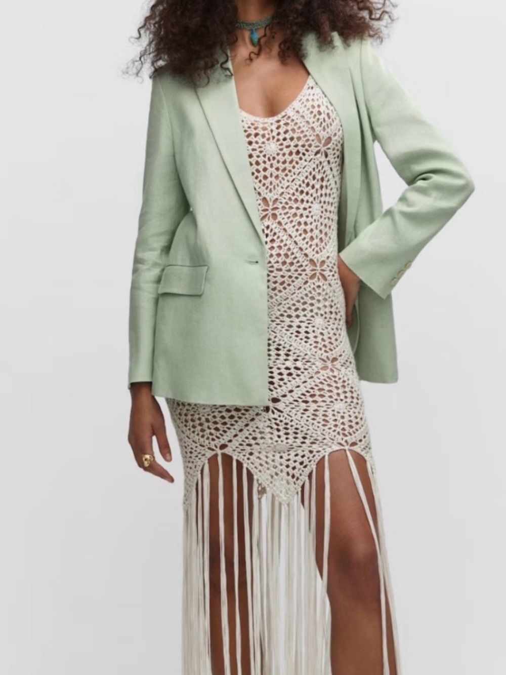 Mango Mint Green Tailored Blazer
